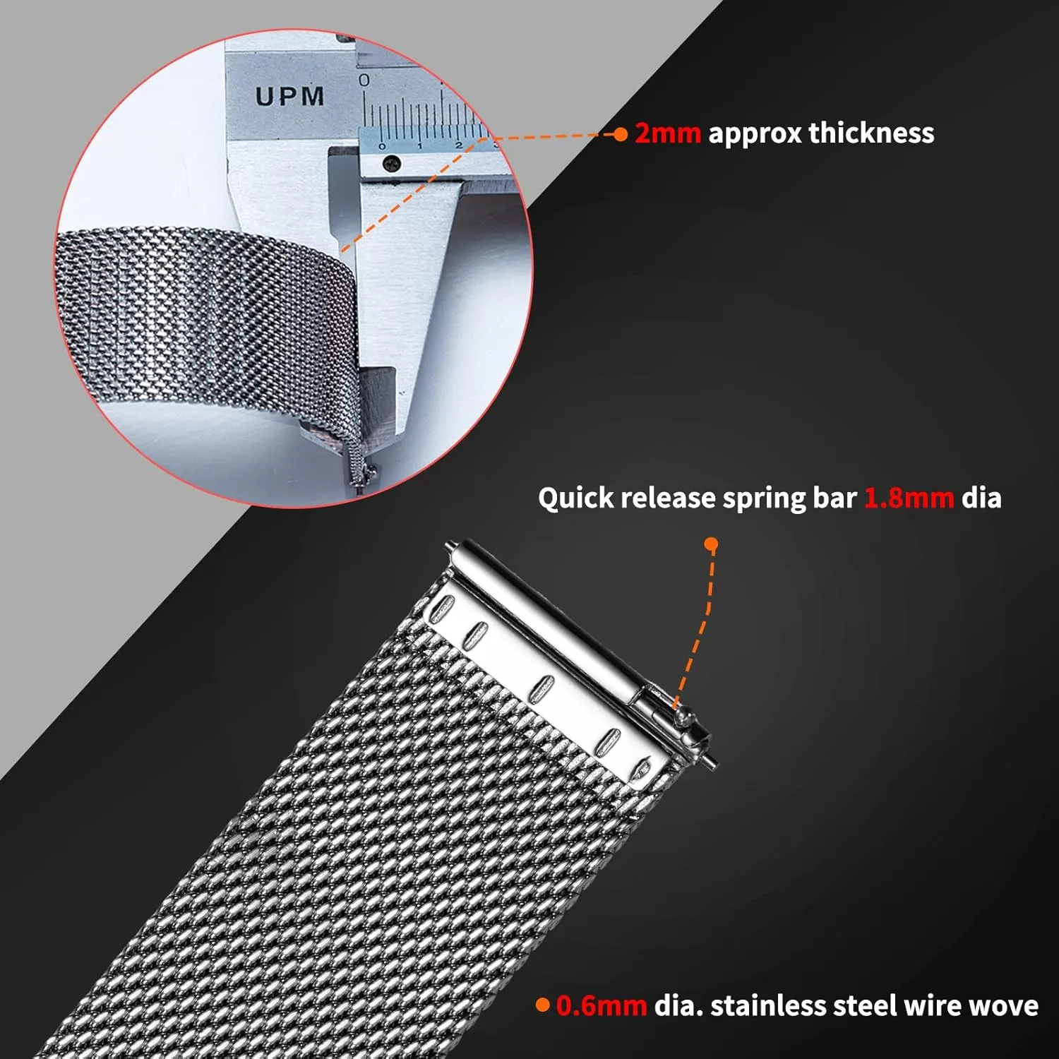 Safty Clasp 18mm 20mm 22mm, Silver/Black/Rose Gold BERNY Stainless Steel Mesh Watch Band for Mens Women Quick Release Adjustable Watch Straps Thin Metal gravitas rectangle clay summer beacon Bracelet with 