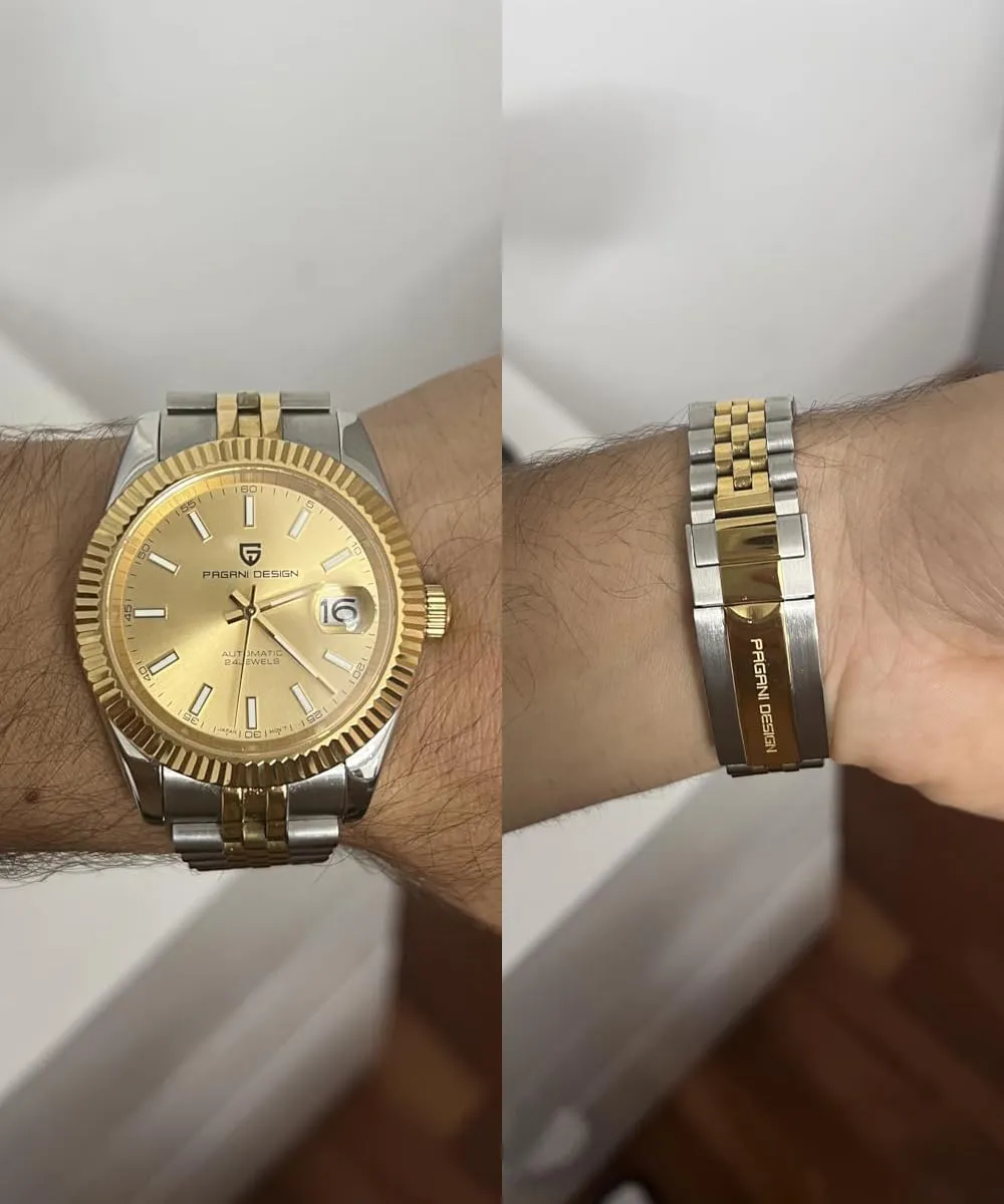 Sapphire Crystal, Pagani Design Automatic Watch, 40mm Stainless Steel Case, Date Display, NH35 Movement, 100m Water Resistant, spiky gnaw embrace expense release Synthetic 