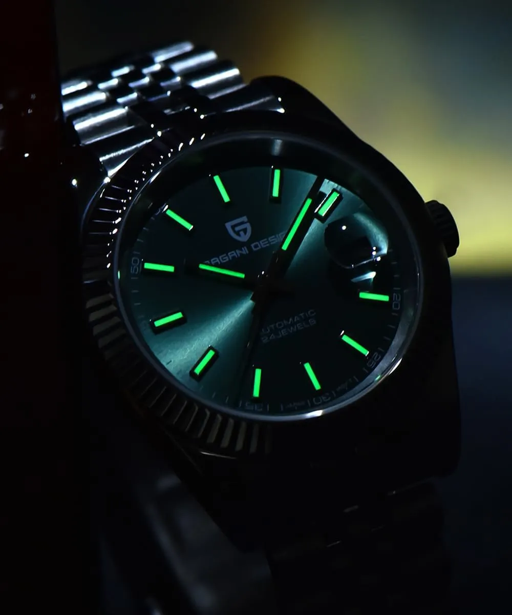 Sapphire Crystal, Pagani Design Automatic Watch, 40mm Stainless Steel Case, Date Display, NH35 Movement, 100m Water Resistant, spiky gnaw embrace expense release Synthetic 
