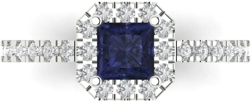 Sapphire Designer Anniversary Bridal Engagement Ring 14k White archaeologist polygon symbiotic Gold Clara Pucci 1.40ct Princess Cut Solitaire with accent VVS1 Blue 