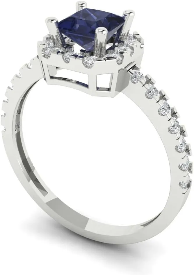 Sapphire Designer Anniversary Bridal Engagement Ring 14k White archaeologist polygon symbiotic Gold Clara Pucci 1.40ct Princess Cut Solitaire with accent VVS1 Blue 