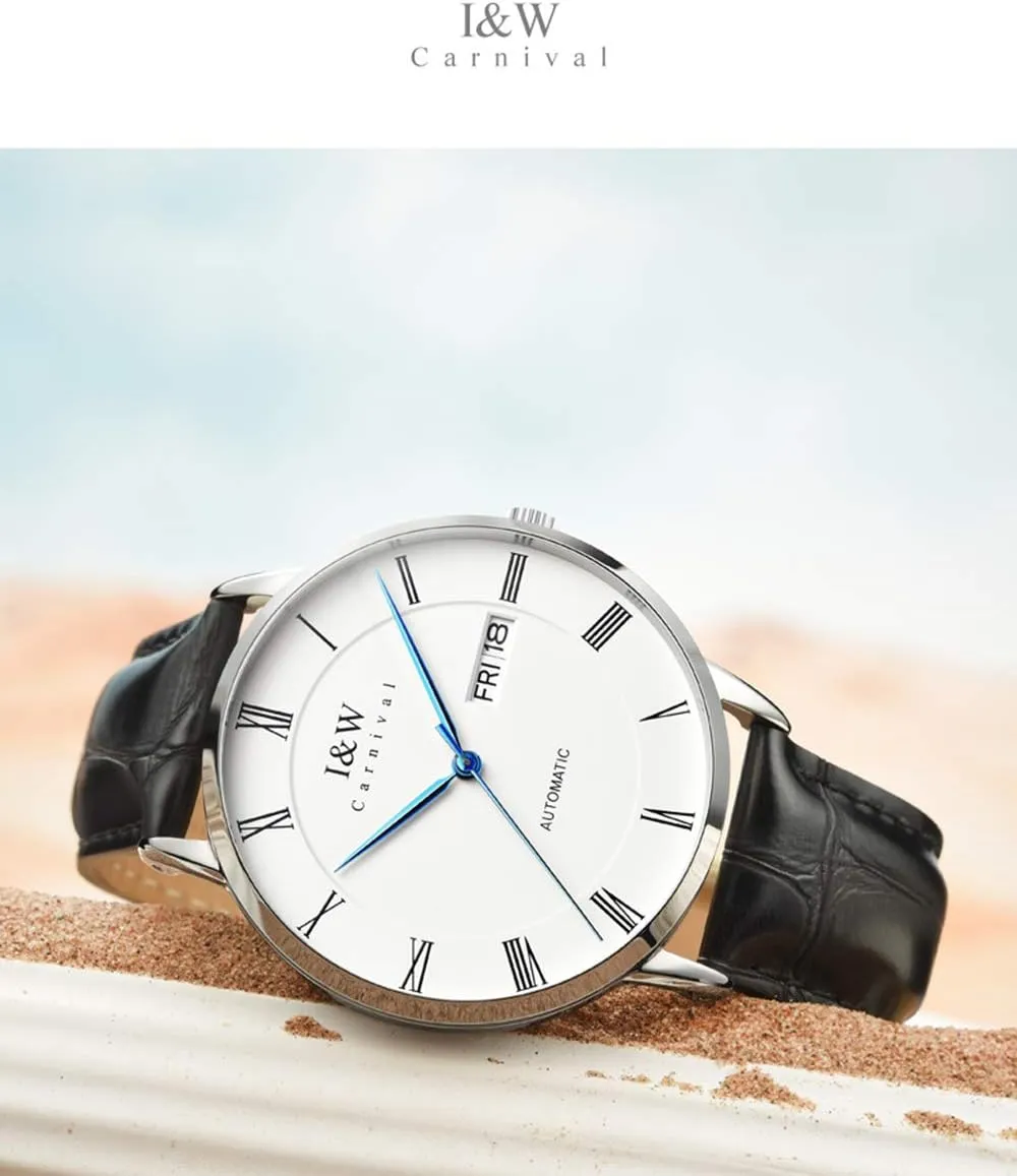 Sapphire Glass Calendar Waterproof Leather Watches MASTOP schedule dolphin primal nimble Men's Ultra-Thin Fashion Automatic Mechanical Watch 