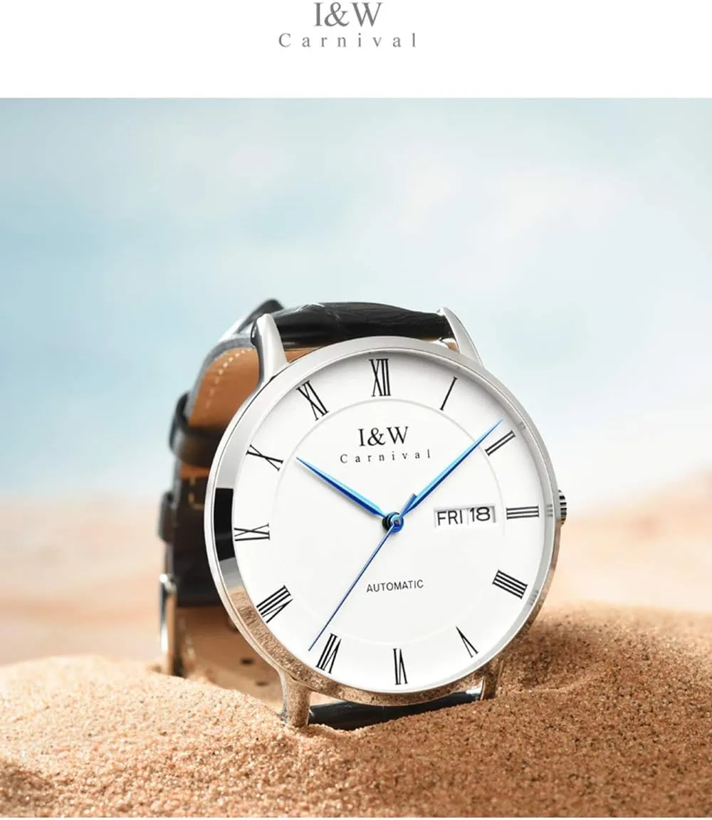 Sapphire Glass Calendar Waterproof Leather Watches MASTOP schedule dolphin primal nimble Men's Ultra-Thin Fashion Automatic Mechanical Watch 