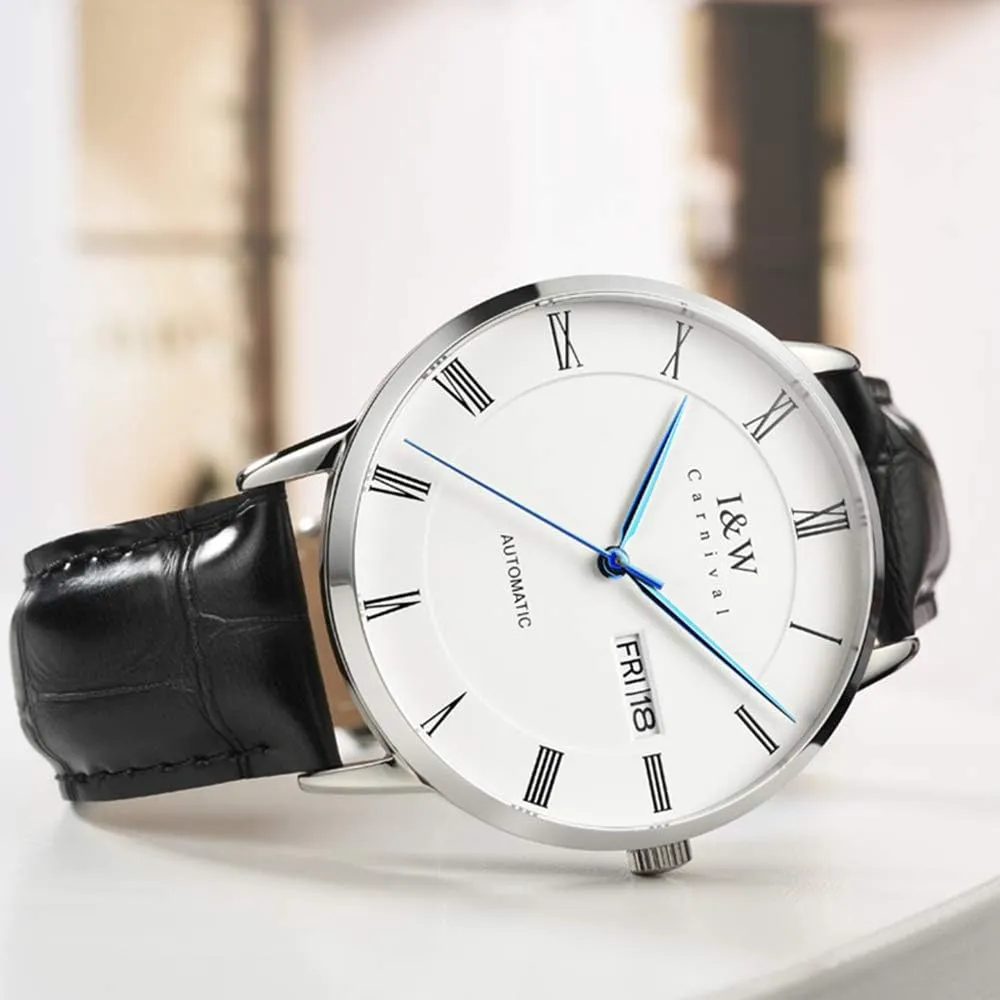 Sapphire Glass Calendar Waterproof Leather Watches MASTOP schedule dolphin primal nimble Men's Ultra-Thin Fashion Automatic Mechanical Watch 
