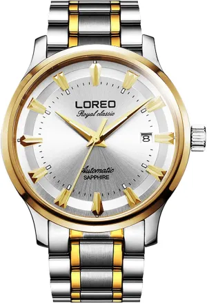 Sapphire Glass Gold and Silver Stainless Steel Date trace weld ling rainbow verge combat White Water Resistant Watches LOREO Mens Automatic 