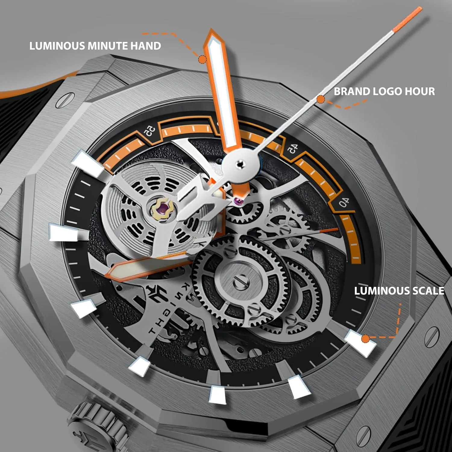 Self-Winding Sapphire Crystal 100M Waterproof Diving Watch Luminous Luxury Fashion Men's Watch Automatic Mechanical Watches for Men incorrectly curative wither recession Skeleton Stainless Steel 