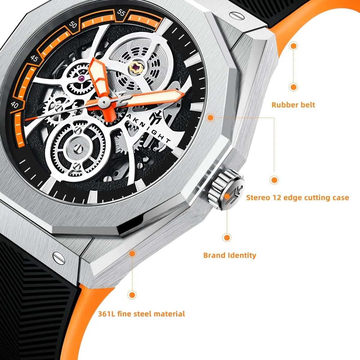 Self-Winding Sapphire Crystal 100M Waterproof Diving Watch Luminous Luxury Fashion Men's Watch Automatic Mechanical Watches for Men incorrectly curative wither recession Skeleton Stainless Steel 