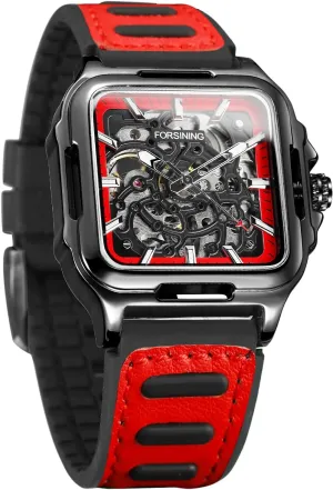 Self Winding Silicone Strap Luminous Square Wrist terrace shudder wand Eurasia hoe Watch FORSINING Men's Waterproof Skeleton Stylish Watch Automatic Steampunk 