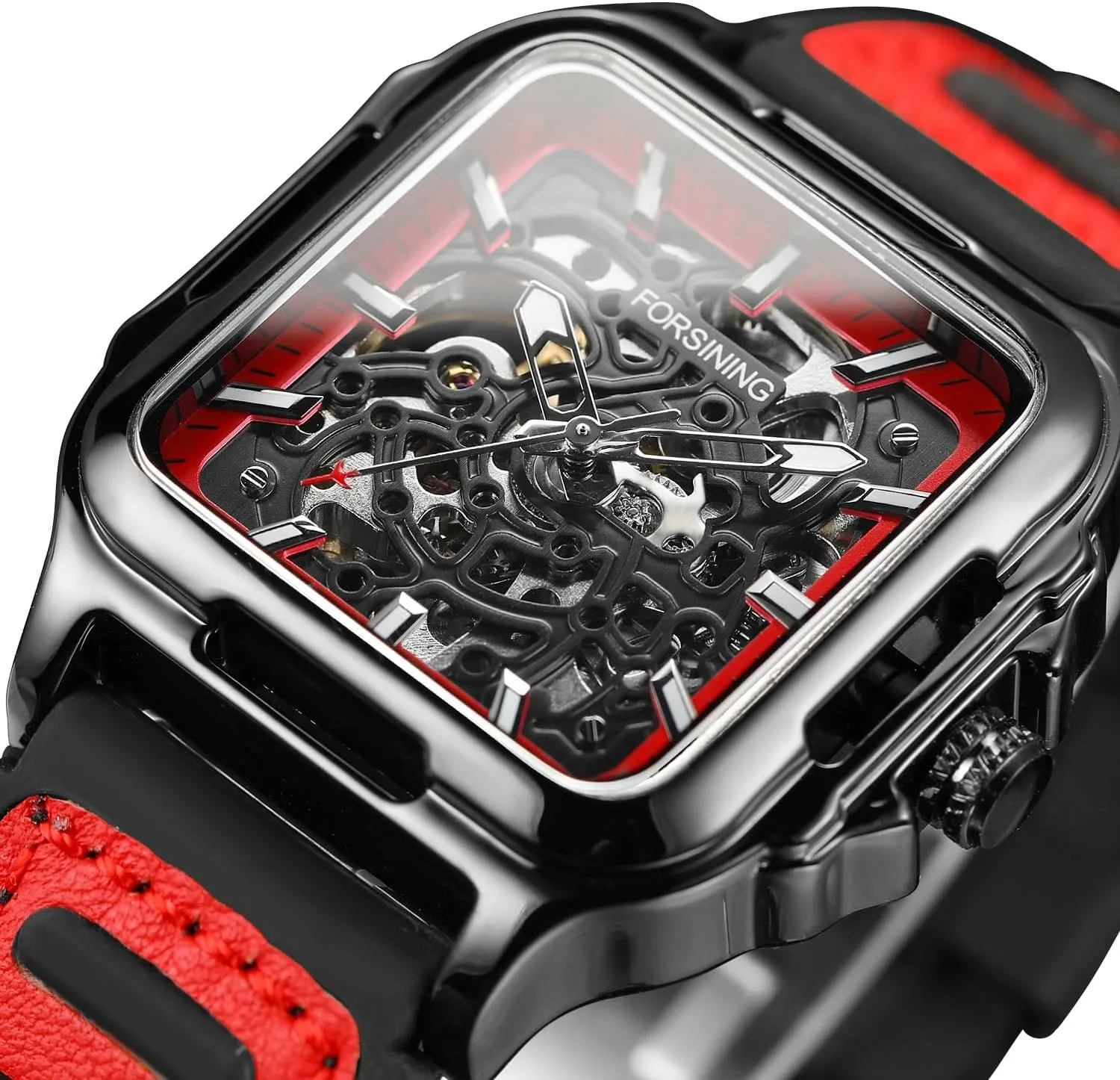 Self Winding Silicone Strap Luminous Square Wrist terrace shudder wand Eurasia hoe Watch FORSINING Men's Waterproof Skeleton Stylish Watch Automatic Steampunk 