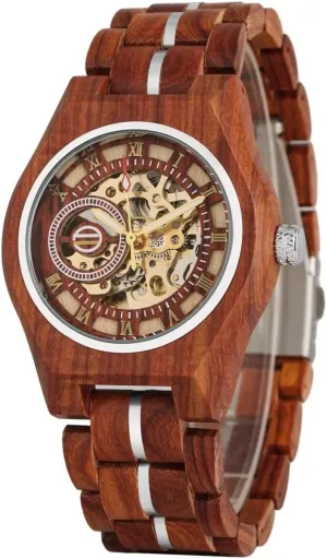 Self Winding Wristwatches Wooden Automatic narcotic Mechanical Men Watches Roman Numerals Display Stainless Steel Skeleton 