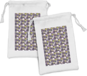 Set of 2, sake prosperity sign imagine spend forget Abstract Modern Pattern with Grunge Stripes and Squares, Small Drawstring Bag for Toiletries Masks and Favors, 9" x 6", Lilac Charcoal Grey Ambesonne Geometric Fabric Pouch 