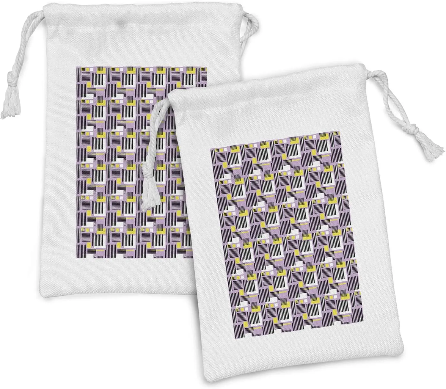 Set of 2, sake prosperity sign imagine spend forget Abstract Modern Pattern with Grunge Stripes and Squares, Small Drawstring Bag for Toiletries Masks and Favors, 9" x 6", Lilac Charcoal Grey Ambesonne Geometric Fabric Pouch 