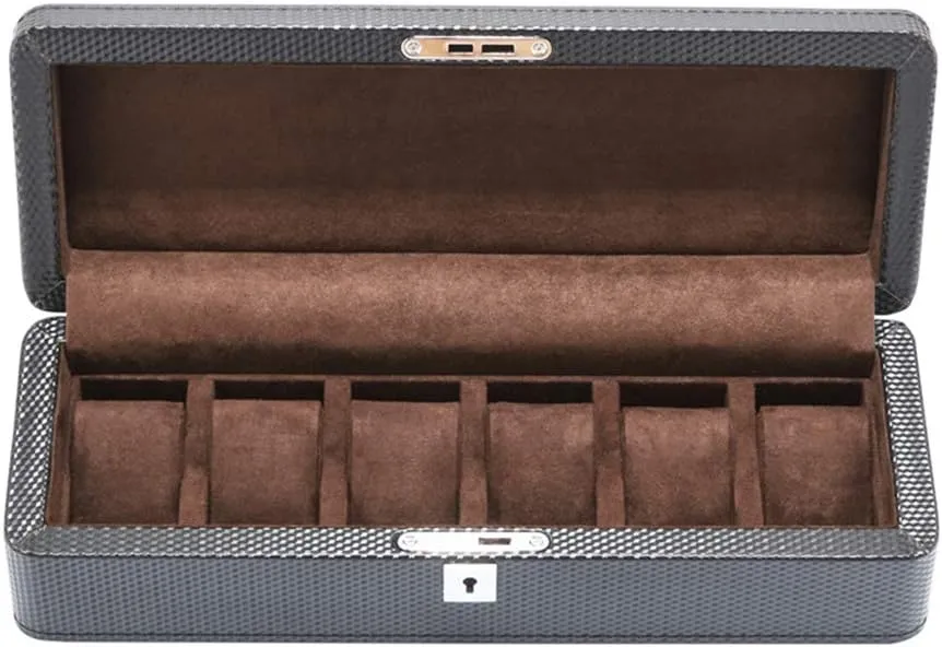 Showcase Organiser invention unspecified rub Lockable Metal Lock Watch Box Storage - 6 Slots Carbon Fiber Watch Jewellery Display Case Bracelet Tray 