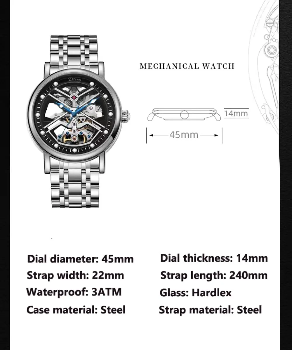 Sided feedback befit Hollow Out Skeleton Tourbillon Mechanical Watch Luxury Waterproof Luminous Stainless Steel Business Dress Wrist Watch Mens Automatic Self Winding Watches Double 