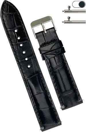 Silver Buckles Bespoke 18mm 19mm 20mm 21mm 22mm 24mm boulder windswept Handmade AIIi-gator Watch Band Men Quick Release Croc Premium Leather Watch Strap Replacement 