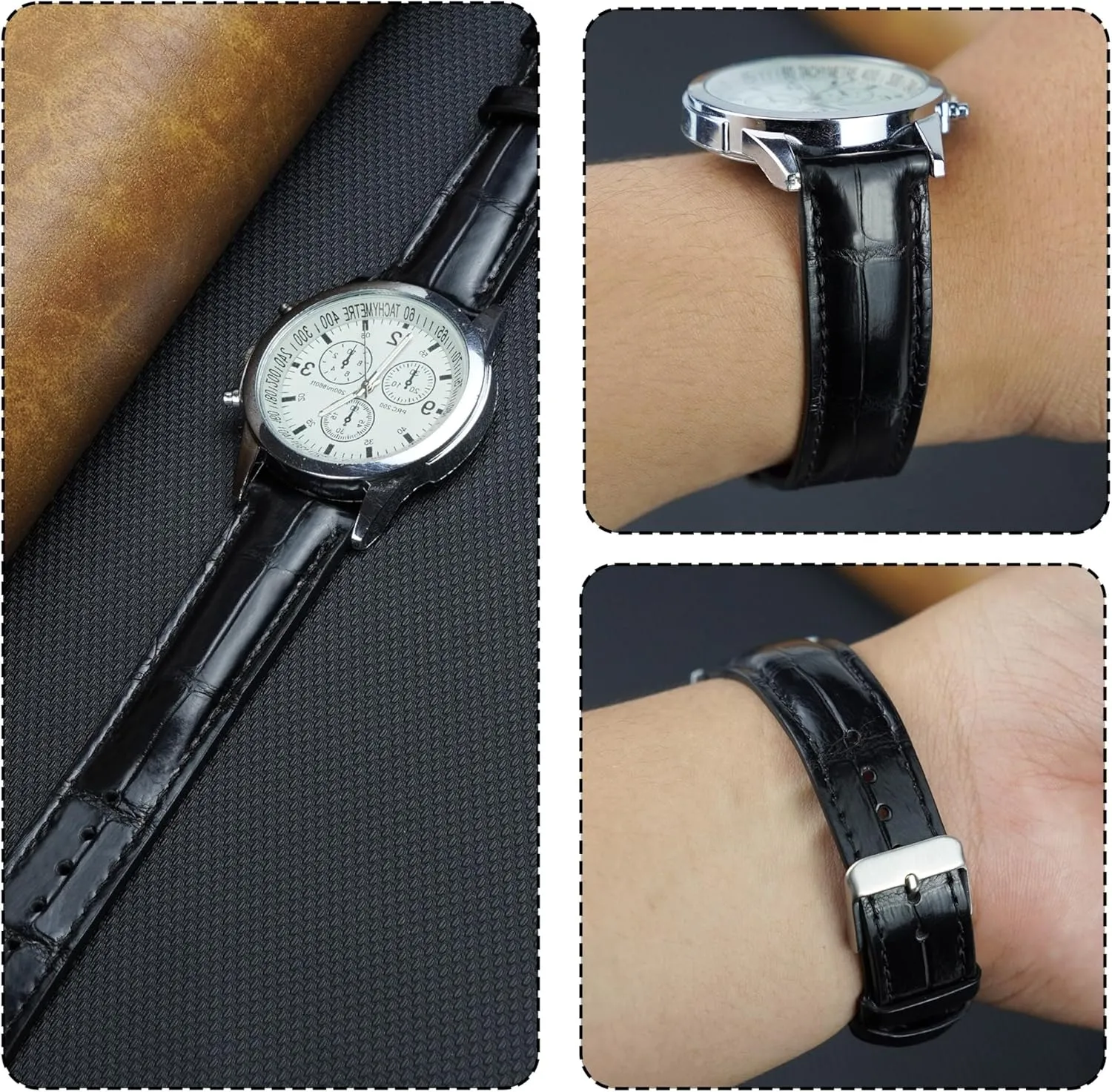 Silver Buckles Bespoke 18mm 19mm 20mm 21mm 22mm 24mm boulder windswept Handmade AIIi-gator Watch Band Men Quick Release Croc Premium Leather Watch Strap Replacement 