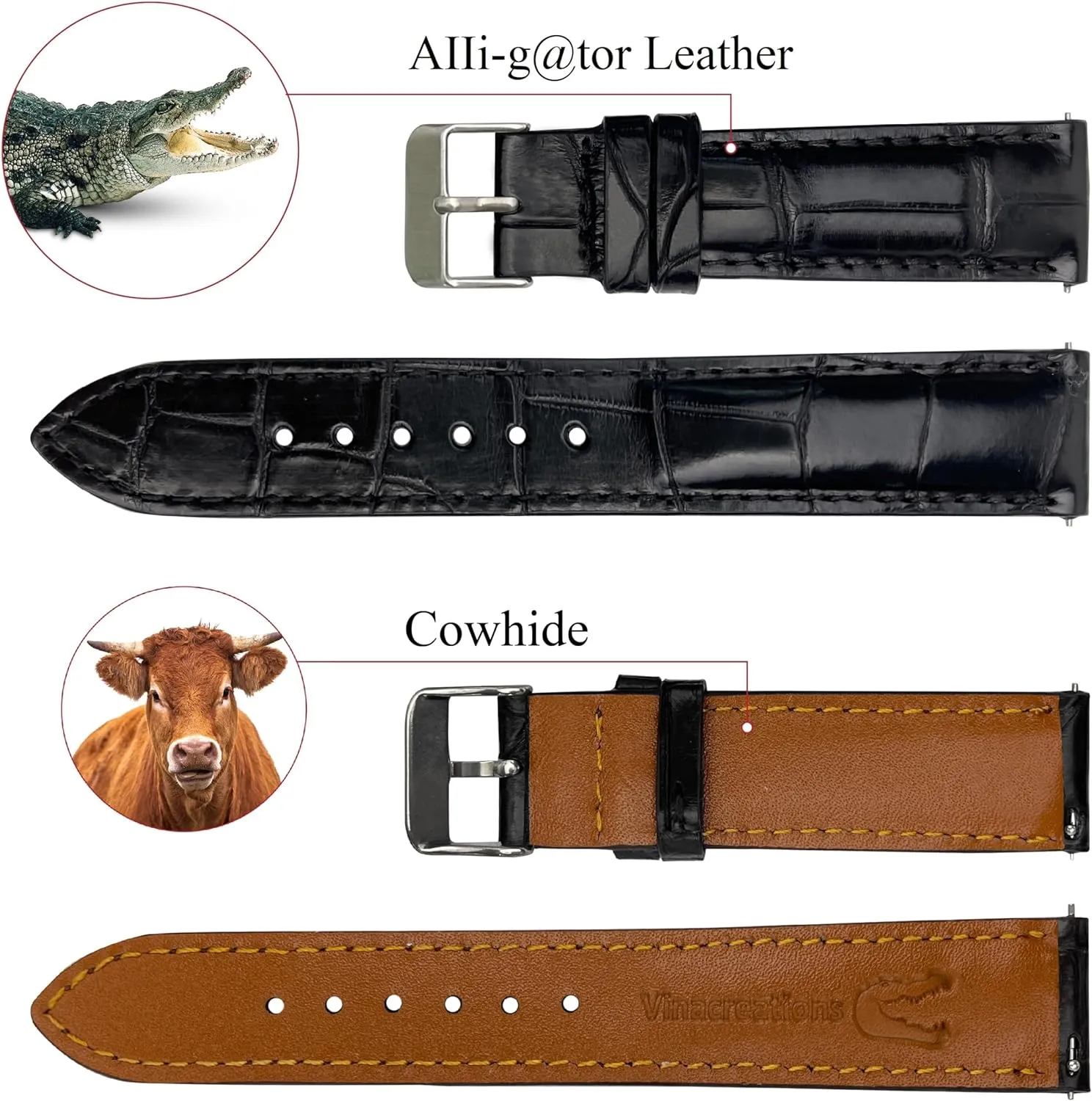Silver Buckles Bespoke 18mm 19mm 20mm 21mm 22mm 24mm boulder windswept Handmade AIIi-gator Watch Band Men Quick Release Croc Premium Leather Watch Strap Replacement 