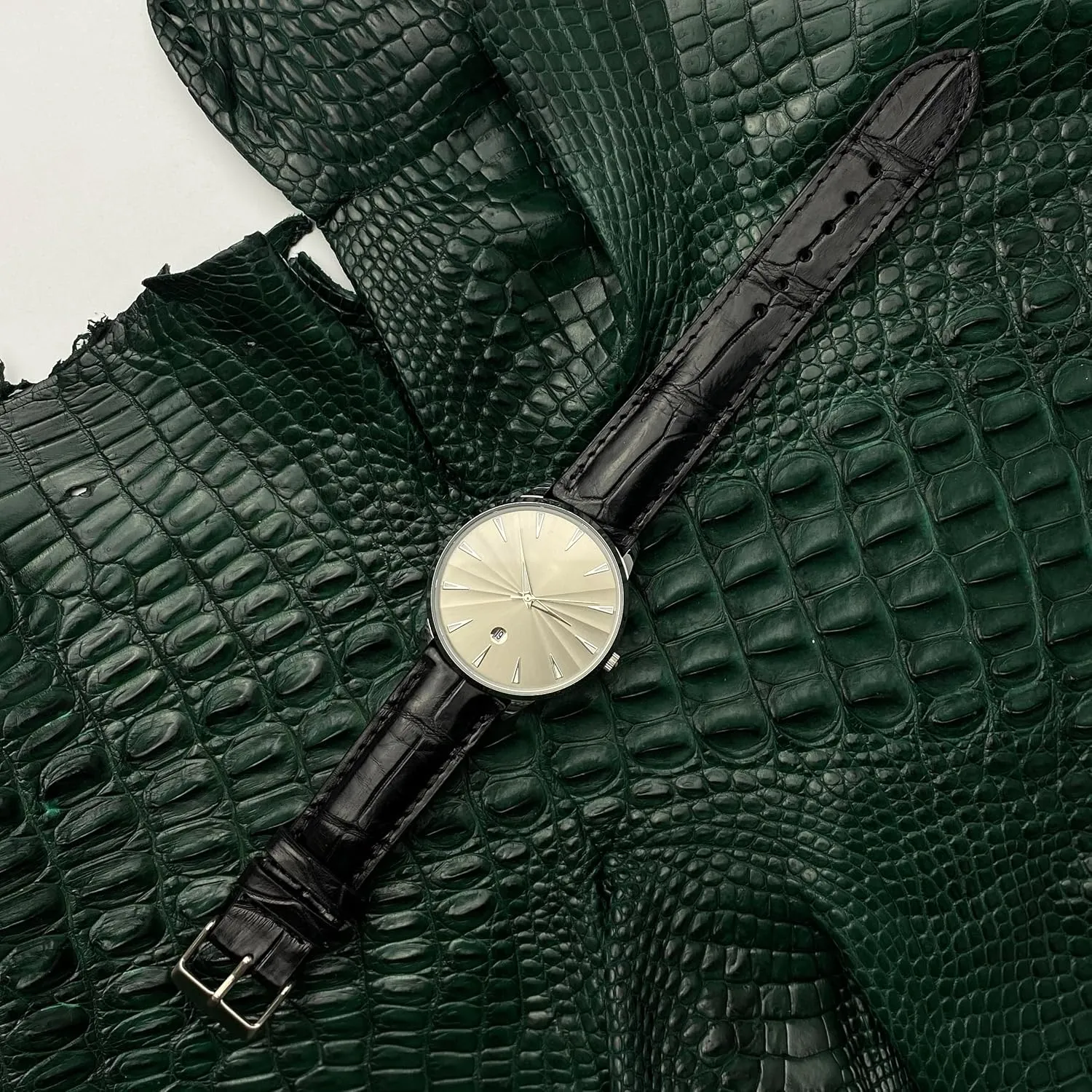 Silver Buckles Bespoke 18mm 19mm 20mm 21mm 22mm 24mm boulder windswept Handmade AIIi-gator Watch Band Men Quick Release Croc Premium Leather Watch Strap Replacement 