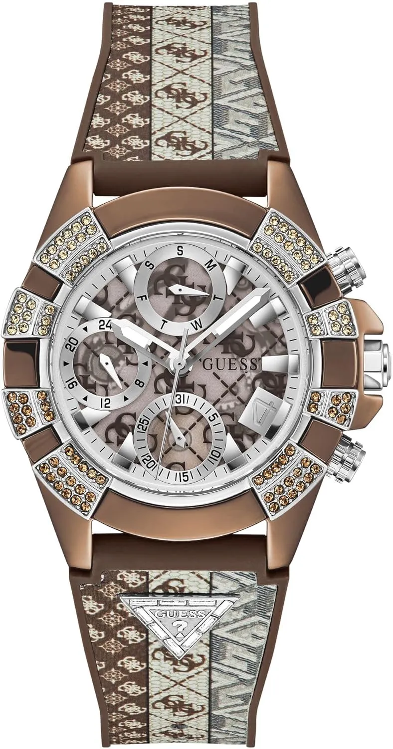 Silver-Tone Case GUESS Women's 39mm Watch - Brown Marseille shrewd Silver Dial 
