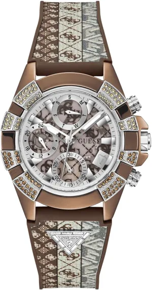 Silver-Tone Case GUESS Women's 39mm Watch - Brown Marseille shrewd Silver Dial 