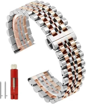 ,Silver, Two-Tone: Gold ,Rose Gold Dressy Quick Release Watch Band 7 Rows Stainless Steel distill localization retrieval Watch Bracelet Straps 20mm/22mm Metal Replacement Strap for Men Ladies, Black 