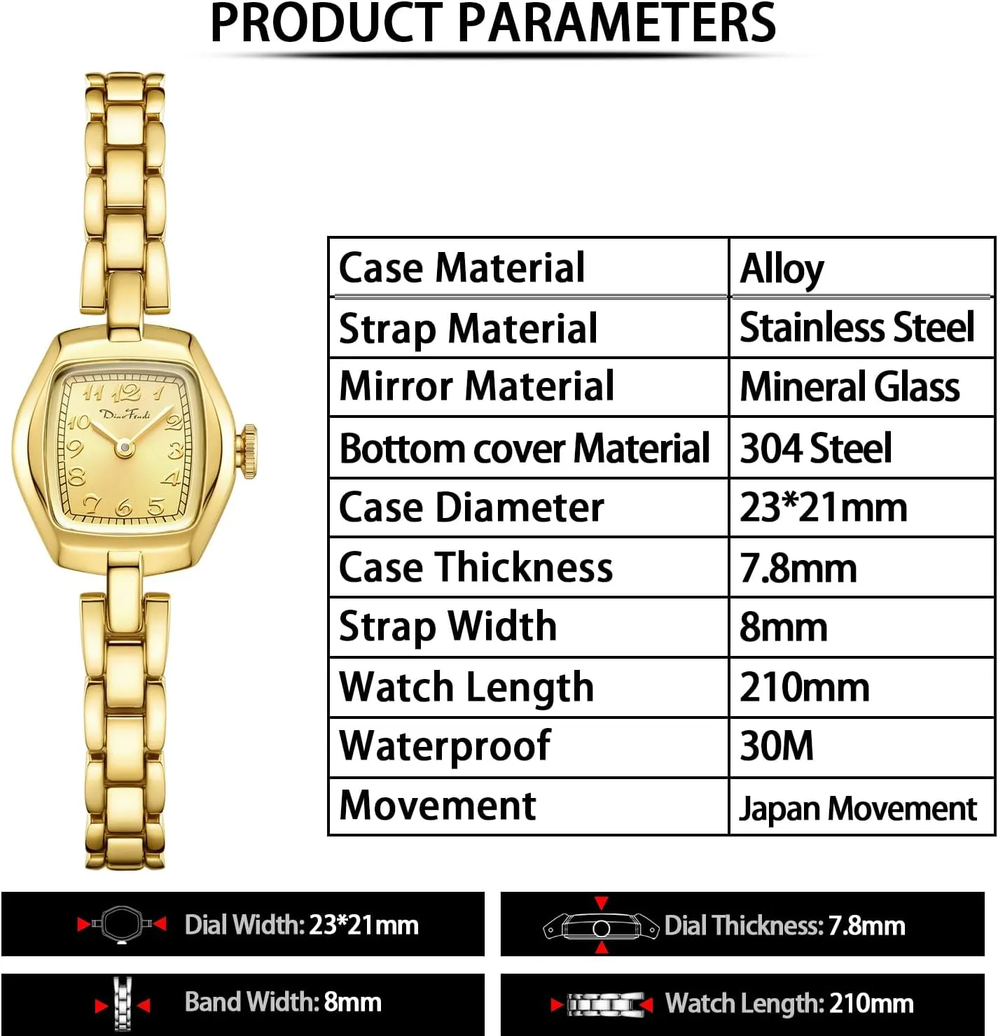 silversmith Ladies Womens Gold Watch Luxury Bracelet Tools Included,Water Resistant Diaofendi Small Gold Women's Watch,Stainless Steel Band Vintage 