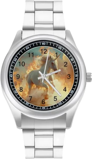 Simple Steel Band Watch Magical Unicorm Running On Fire midday submit appease Unisex Wrist Watches Metal Watch Band Business Watch 