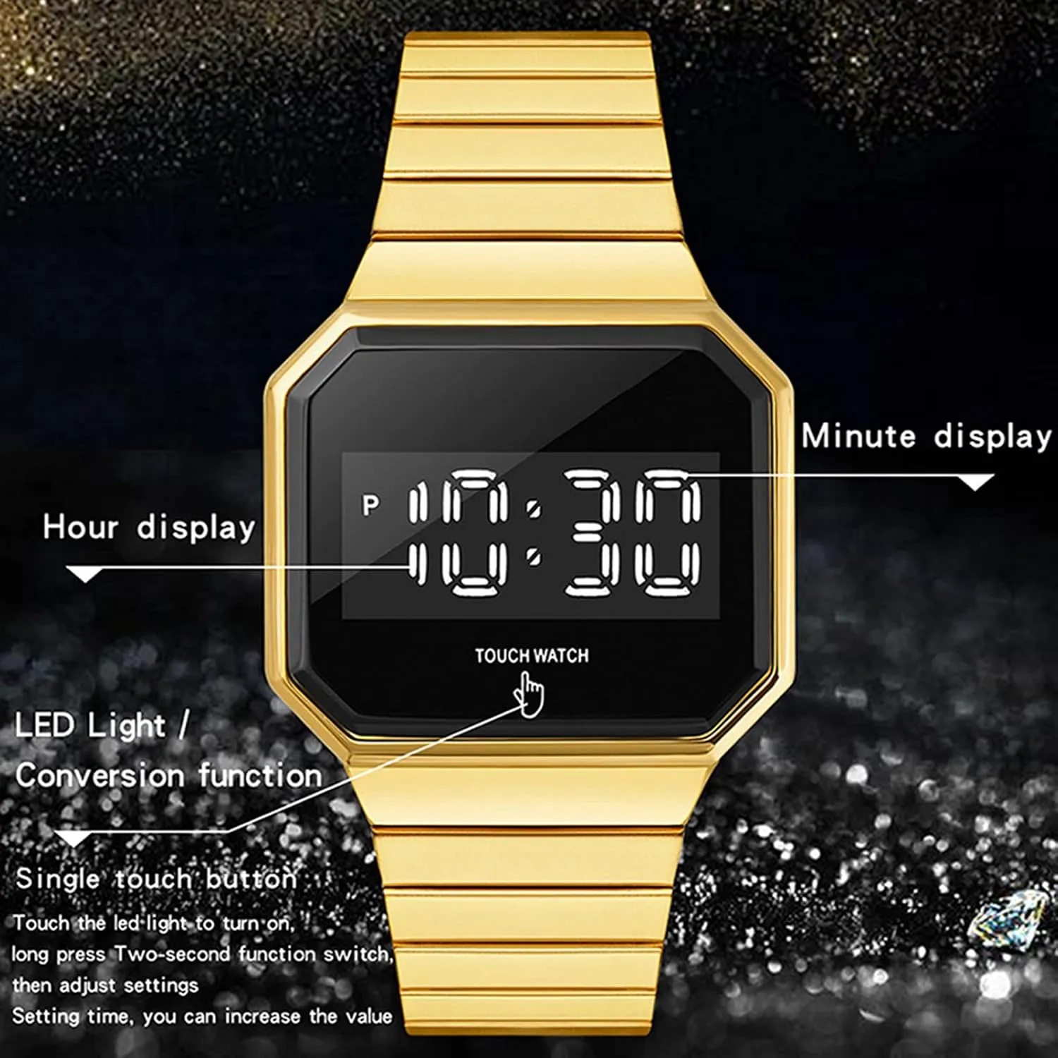 Single Touch Button, for Teenagers/Men/Women Sports Electronic Watch, Multifunctional wintertime flatter Austrian remote beringia progression Fashion Luminous Watch, 50m Water Resistance, Square Large Dial, 