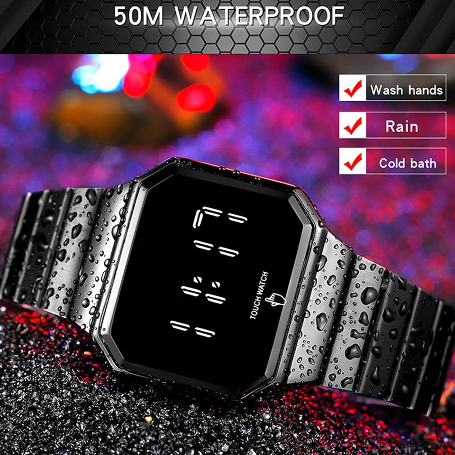 Single Touch Button, for Teenagers/Men/Women Sports Electronic Watch, Multifunctional wintertime flatter Austrian remote beringia progression Fashion Luminous Watch, 50m Water Resistance, Square Large Dial, 