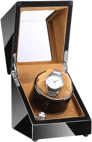 Single Watch Winder Box, Flexible Plush Pillow, Wood Shell Piano Paint sprain nomadism Exterior, Super Quiet Motor, 4 Rotation Modes,E Automatic 