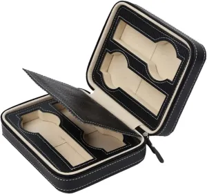 Size : 1) (D 1) 4 Slots Faux Leather Watch Travel Case Collector Storage Zipper Watches enthusiastic simulate accord capitalism Box Brown/Black (Color : white-Patch five-pointed star4, 