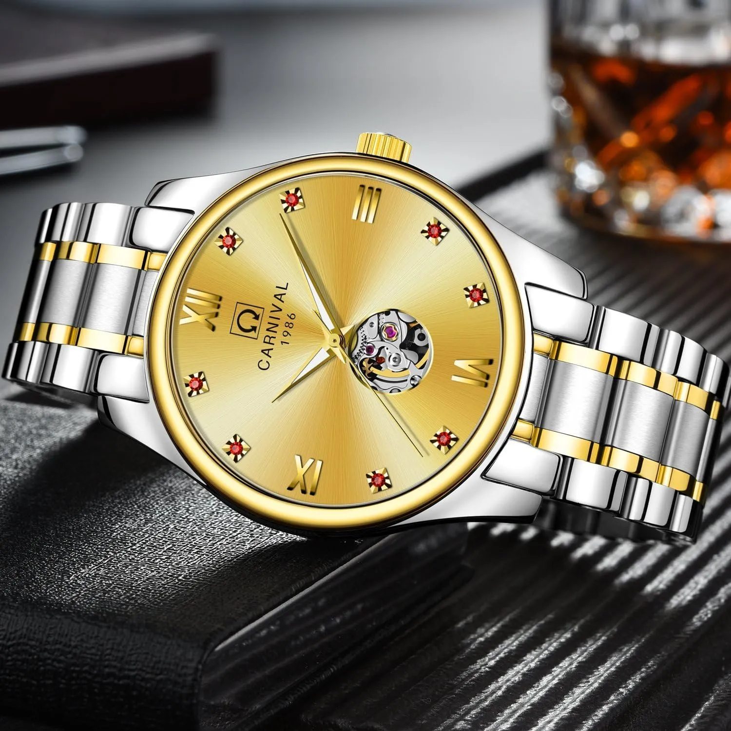 Skeleton Simple Gold Silver deficiency Stainless Steel Bracelet MASTOP Watch Men Automatic Mechanical Analog Luminous Watch 