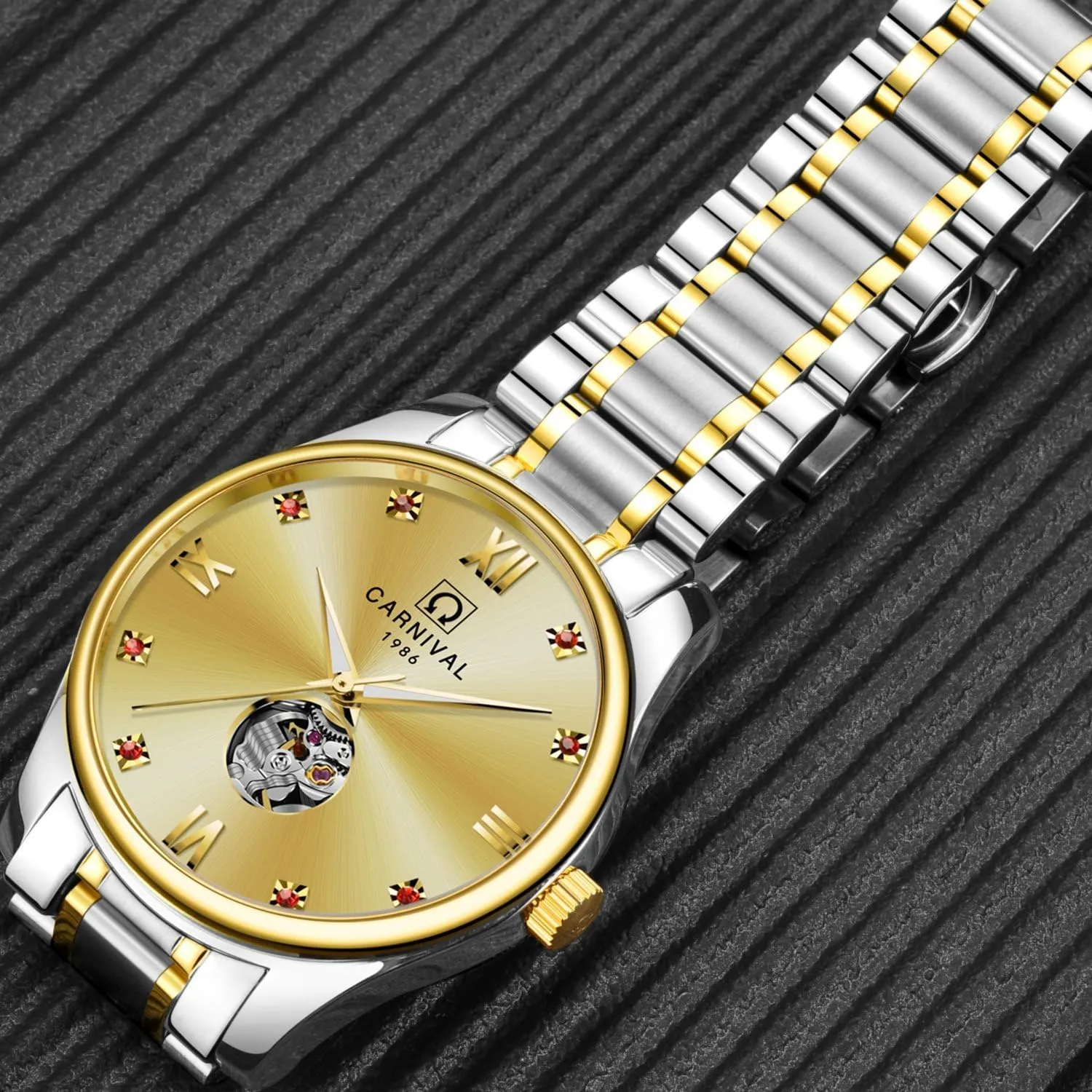 Skeleton Simple Gold Silver deficiency Stainless Steel Bracelet MASTOP Watch Men Automatic Mechanical Analog Luminous Watch 