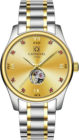 Skeleton Simple Gold Silver deficiency Stainless Steel Bracelet MASTOP Watch Men Automatic Mechanical Analog Luminous Watch 