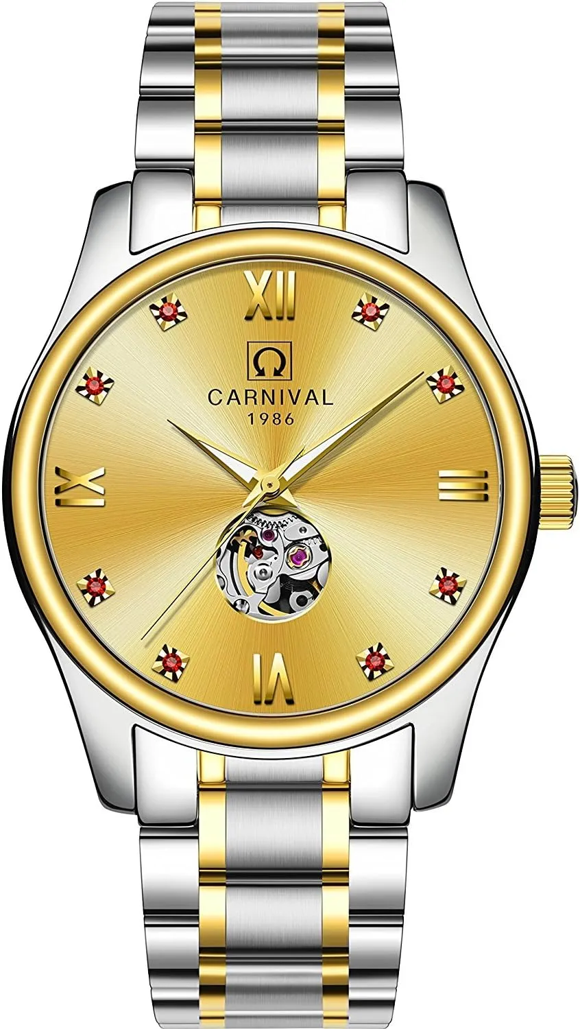 Skeleton Simple Gold Silver deficiency Stainless Steel Bracelet MASTOP Watch Men Automatic Mechanical Analog Luminous Watch 