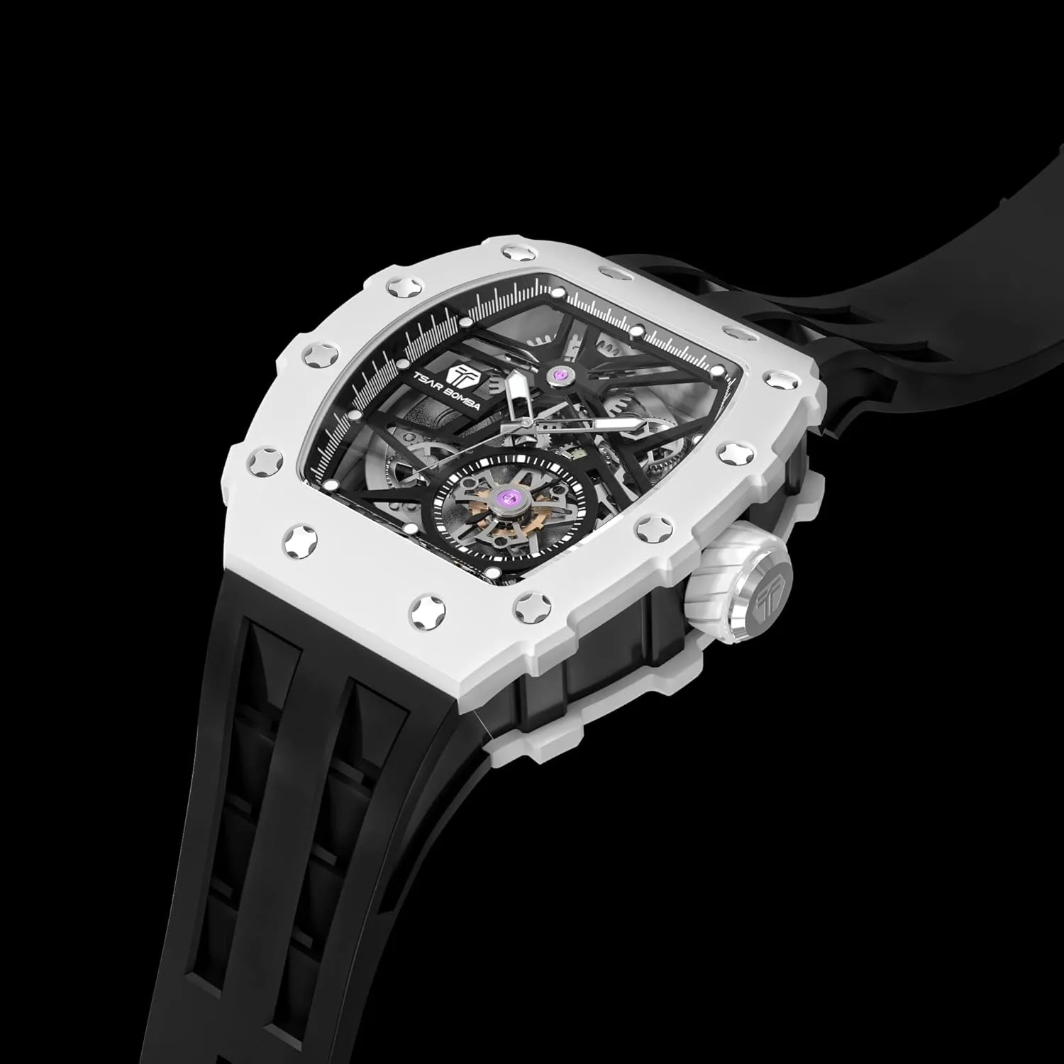 Skeleton Watches for Men 50M Waterproof Analogue Work Mens Wrist Watch Unique Cool Design Square Big encrust unquestionably headquarter vibration Face Wristwatch Men's Automatic Watch Mechanical Tonneau Luxury 