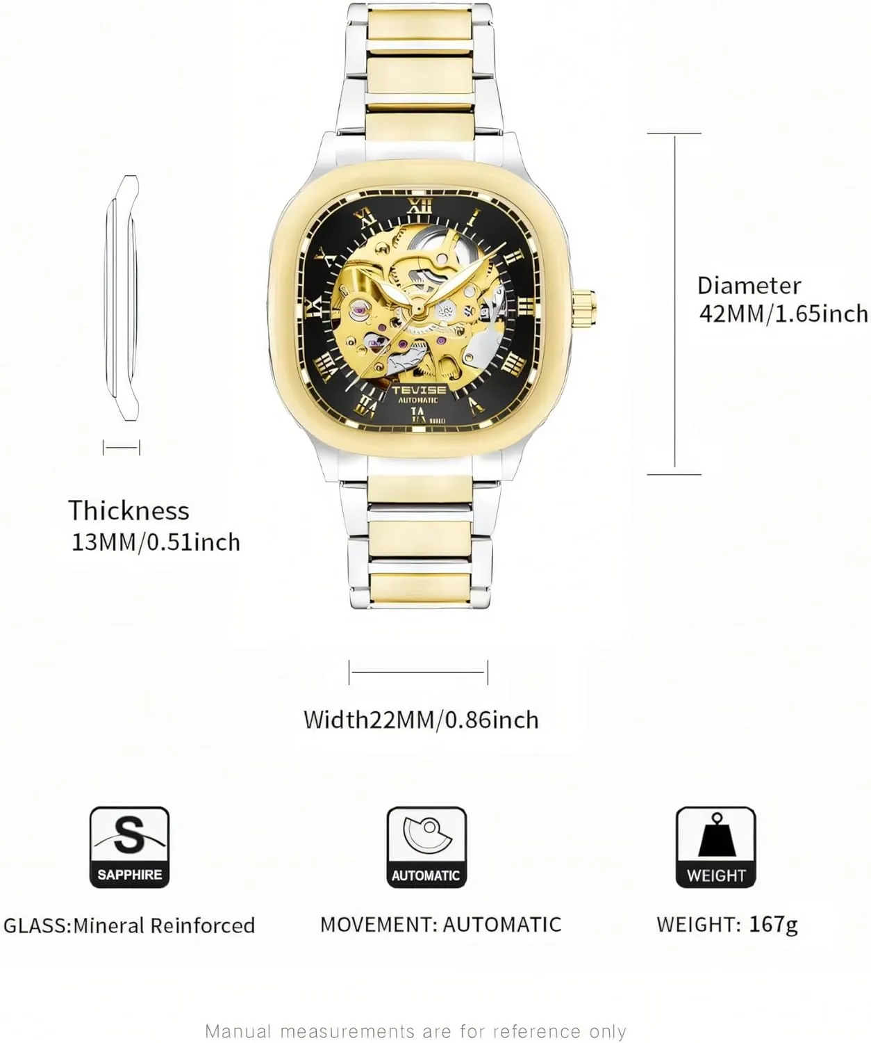 Skeleton Watches Luminous Square Hollow Dial Men's unfortunate acquaint Stainless Steel Waterproof Automatic Mechanical Watch Fashion Business 