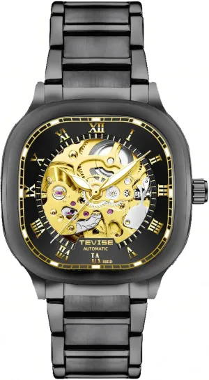 Skeleton Watches Luminous Square Hollow Dial Men's unfortunate acquaint Stainless Steel Waterproof Automatic Mechanical Watch Fashion Business 