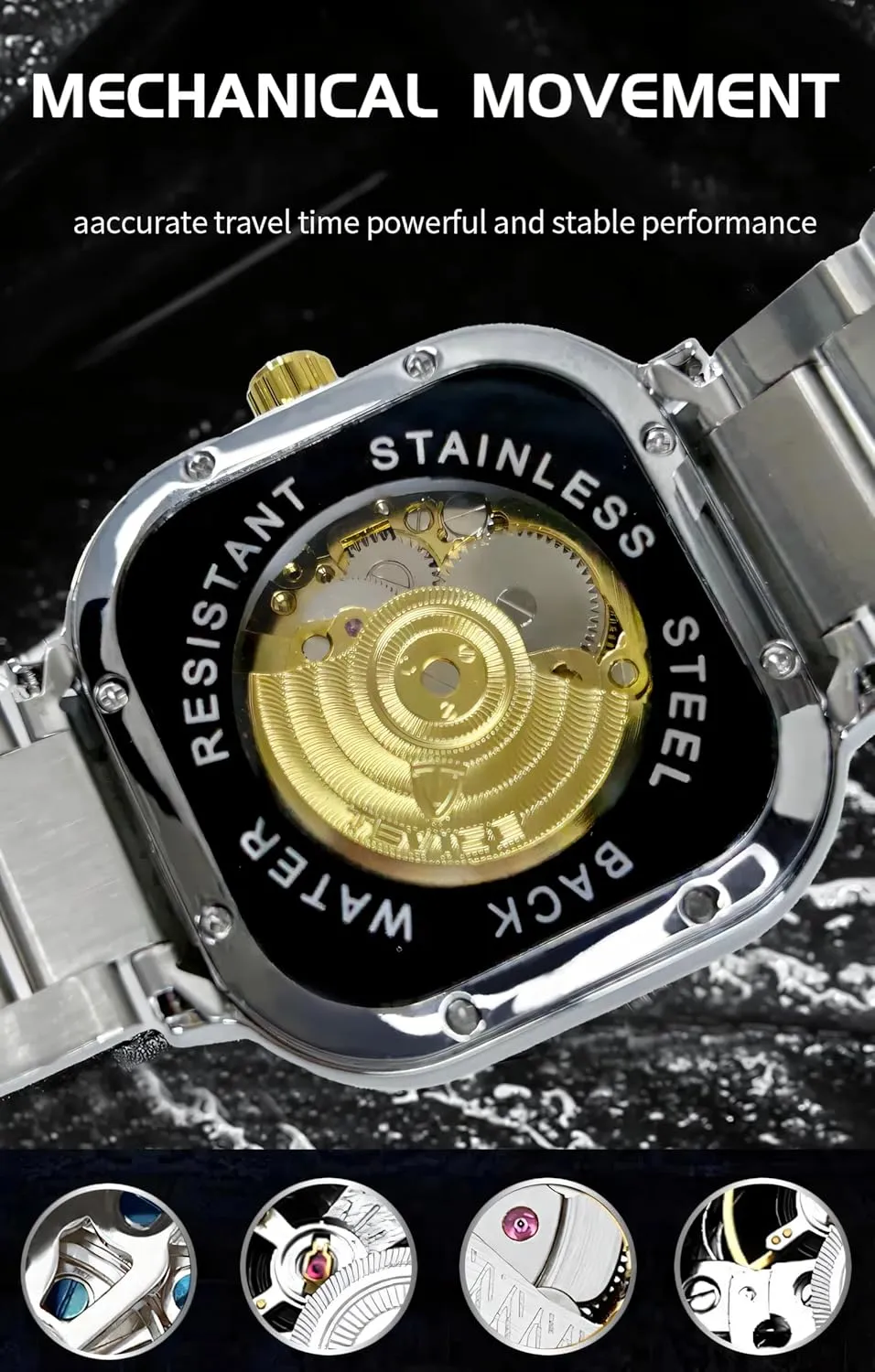 Skeleton Watches Luminous Square Hollow Dial Men's unfortunate acquaint Stainless Steel Waterproof Automatic Mechanical Watch Fashion Business 