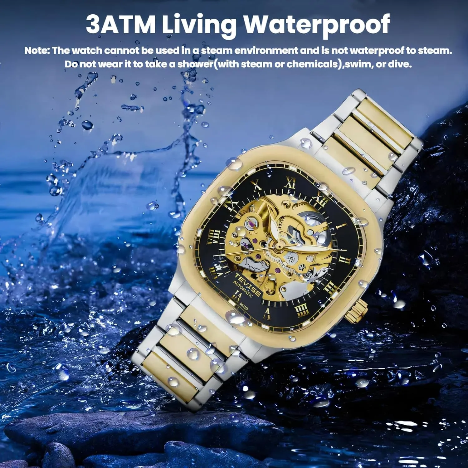 Skeleton Watches Luminous Square Hollow Dial Men's unfortunate acquaint Stainless Steel Waterproof Automatic Mechanical Watch Fashion Business 