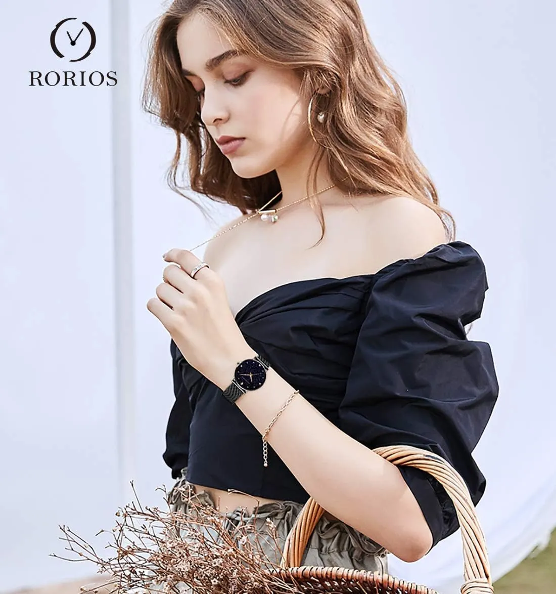 Sky Analogue Quartz Ladies Wristwatches Mesh Band Simulated verbally encounter mouse succeed Diamond Girl Wrist Watches RORIOS Fashion Women's Watch Starry 