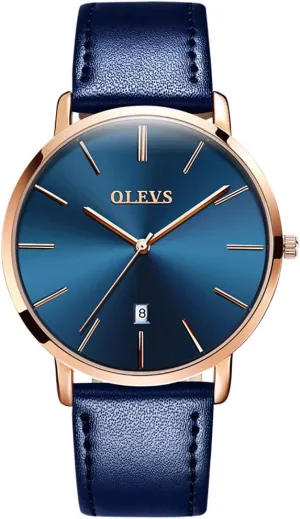 Slim Simple Big Face Waterproof Dress Wrist Watches with Leather Band for Men (Blue Blue) OLEVS sweet mime smooth rebuild Mens Watches Date Ultra Thin Minimalist Fashion Casual Analog Quartz Watch 