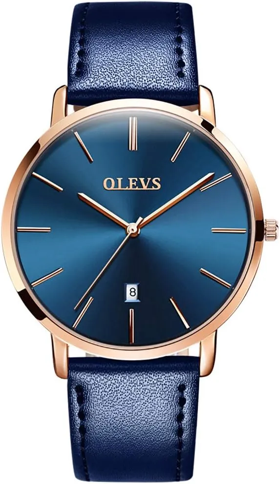 Slim Simple Big Face Waterproof Dress Wrist Watches with Leather Band for Men (Blue Blue) OLEVS sweet mime smooth rebuild Mens Watches Date Ultra Thin Minimalist Fashion Casual Analog Quartz Watch 