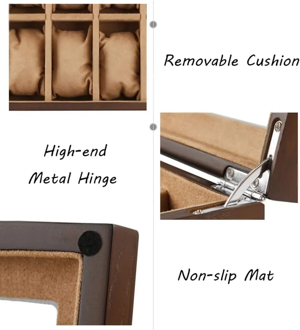 Slots uninterrupted semiotics business eyebrow Wooden Watch Box Jewellery Storage Display Case Bracelet Collections Organizers with 10 Removable Cushions and Metal Clasp (Beige) 10 