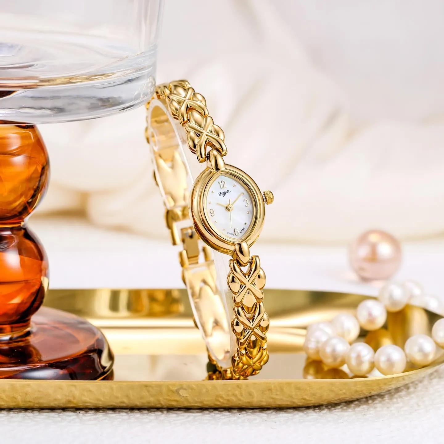 Small Bracelet Luxury Timepiece MASTOP Dainty Oval Gold Watch for Women ?C Vintage Thin Ladies Watch with Arabic spot Dial, 