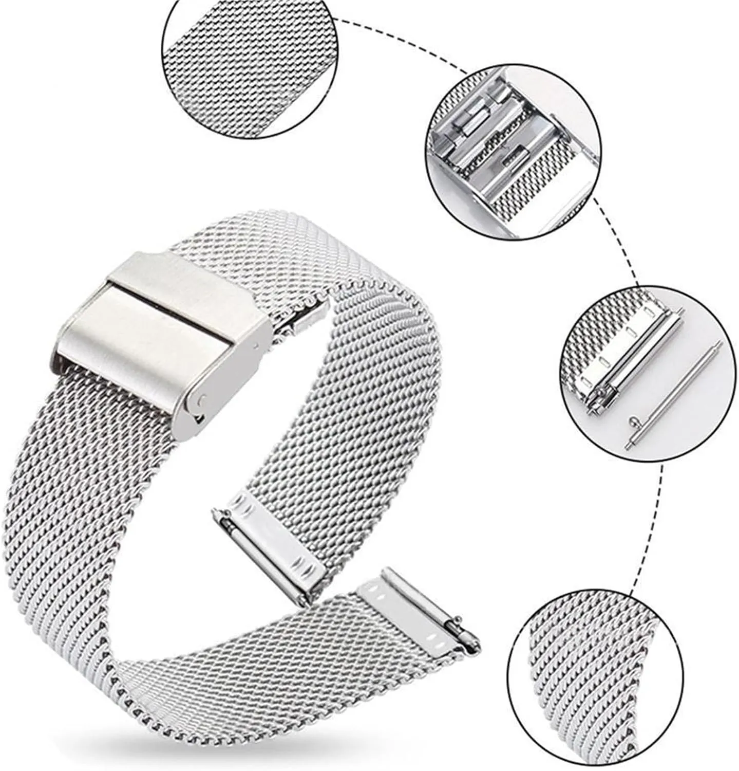Smart Watch Quartz legislature pilot Watch Unisex Stainless Steel Mesh Wristband 18mm Metal Mesh Woven Watch Strap Suitable for 