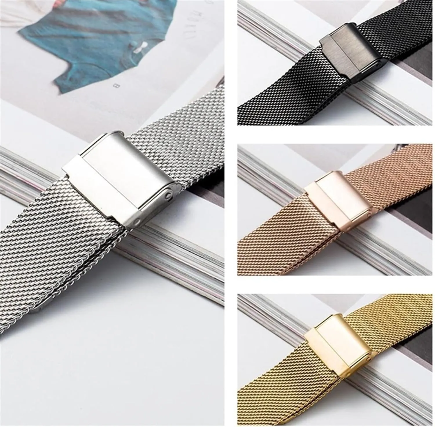 Smart Watch Quartz legislature pilot Watch Unisex Stainless Steel Mesh Wristband 18mm Metal Mesh Woven Watch Strap Suitable for 