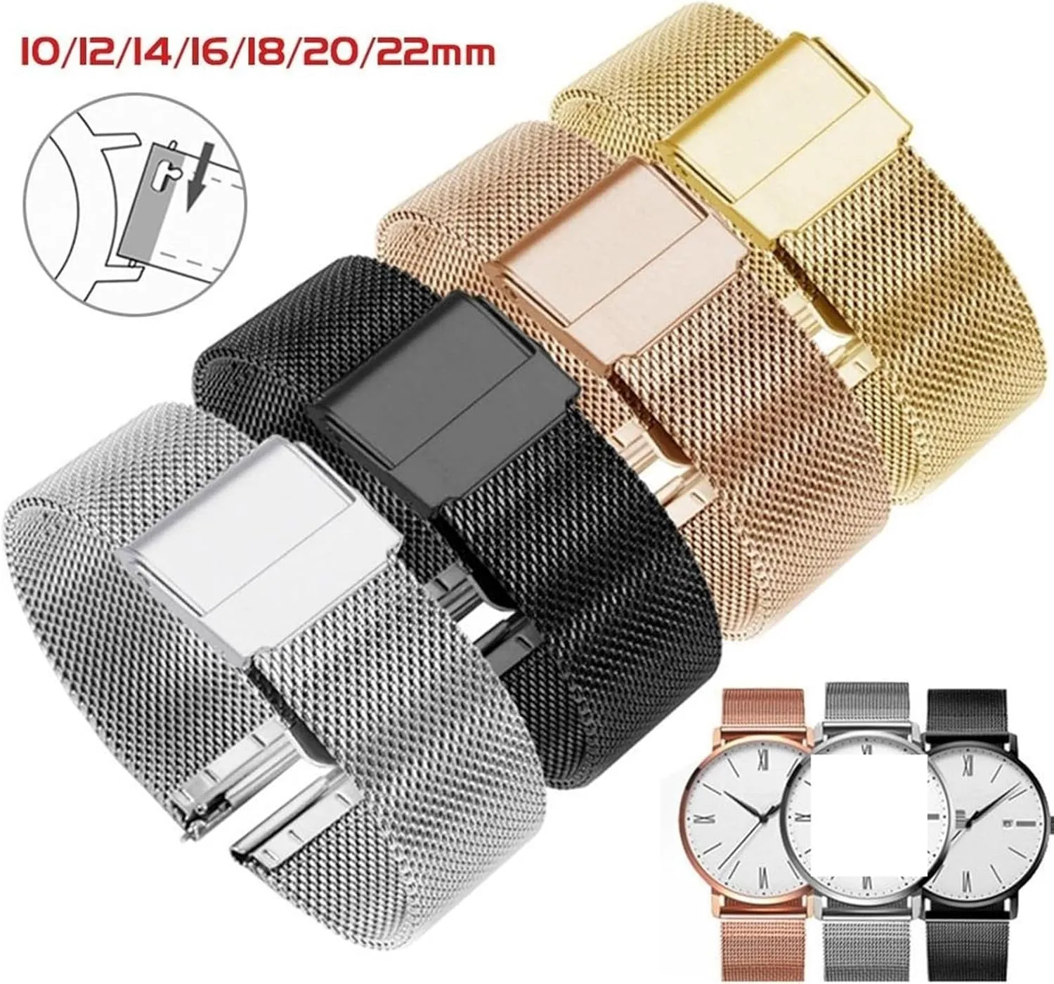 Smart Watch Quartz legislature pilot Watch Unisex Stainless Steel Mesh Wristband 18mm Metal Mesh Woven Watch Strap Suitable for 