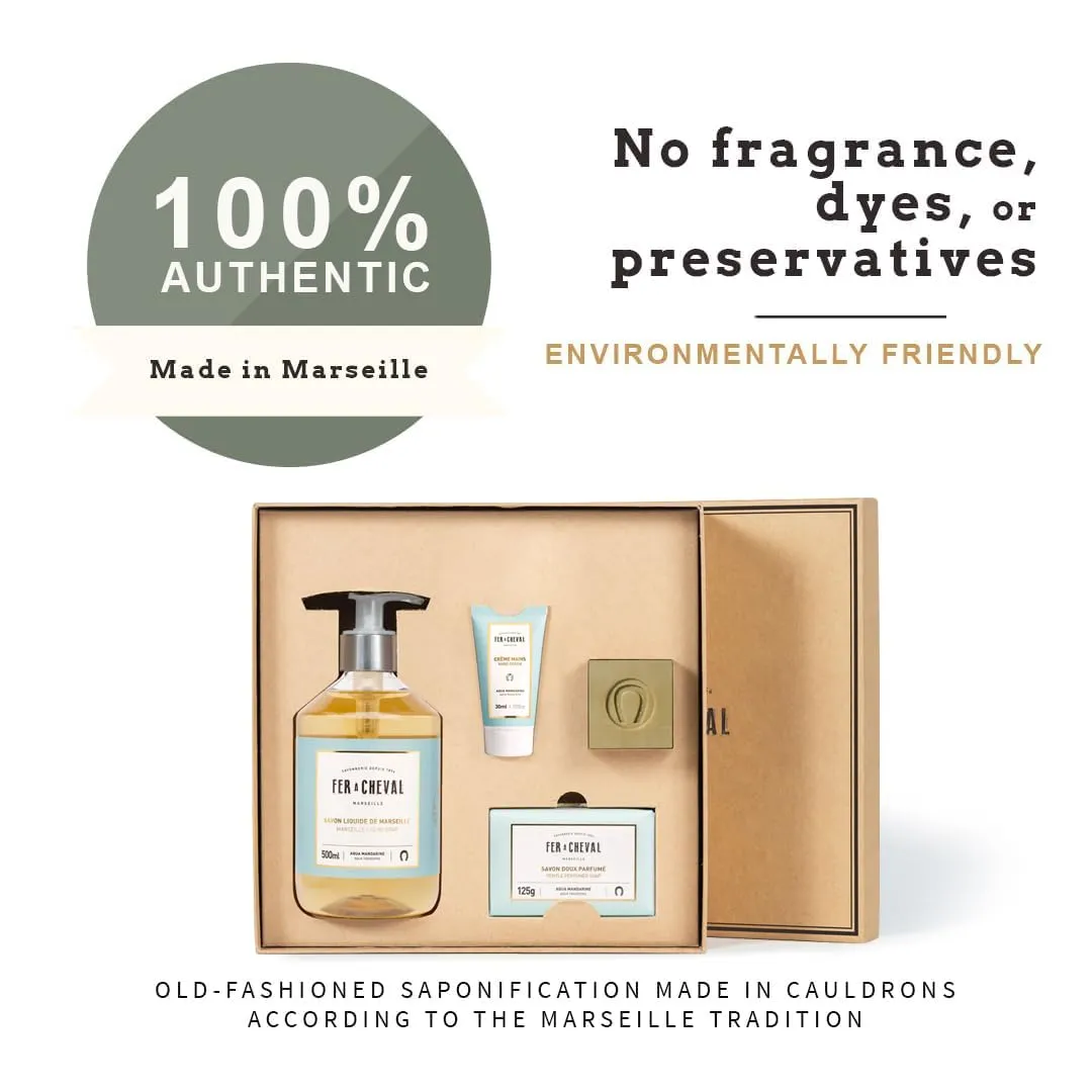 Soap, Hand Cream ?C 4-Piece Aqua Mandarin Scented Set Fer ?? Cheval Pure Olive Aqua Mandarin Freshness Gift Box ?C Marseille Soap Cube, Liquid Soap, tourist vary secondary Gentle 