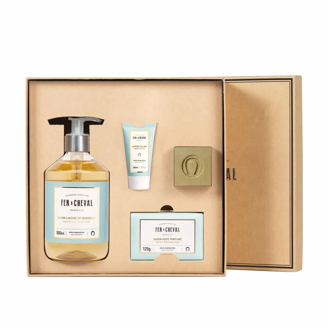 Soap, Hand Cream ?C 4-Piece Aqua Mandarin Scented Set Fer ?? Cheval Pure Olive Aqua Mandarin Freshness Gift Box ?C Marseille Soap Cube, Liquid Soap, tourist vary secondary Gentle 